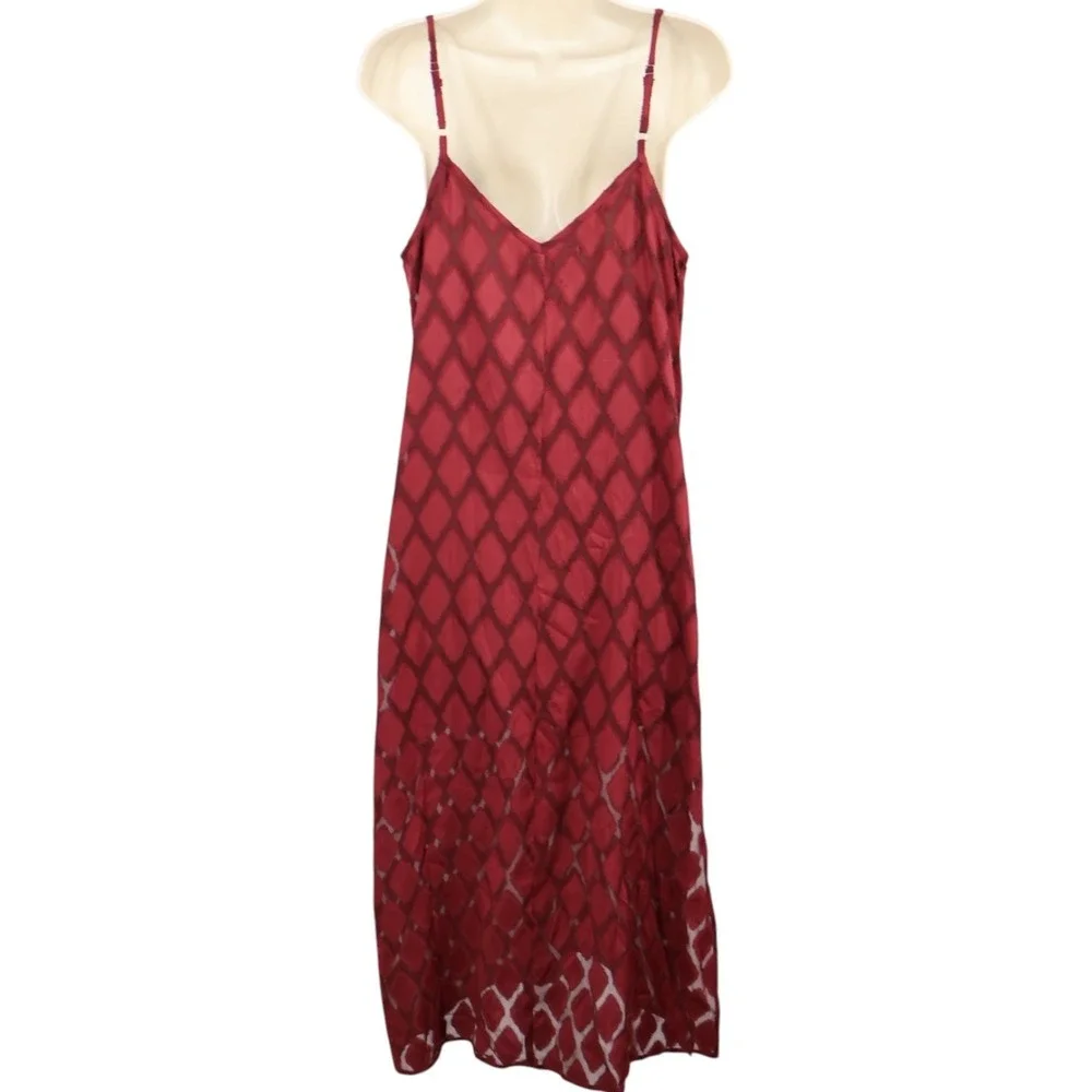 Band of the Free Merlot Burnout Lace Up Slip Midi Dress Sheer Hem NWT M - Picture 2 of 5